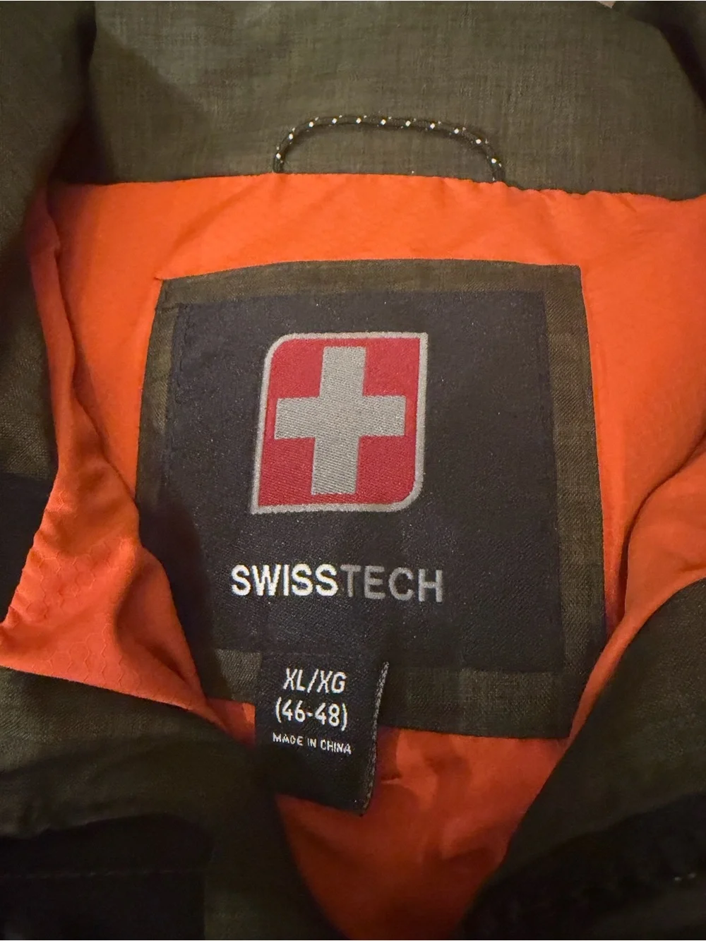 Swiss Tech Olive Green Puffer Jacket with Orange Lining